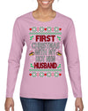 First Christmas With My Hot New Husband Classic Newlywed Ugly Christmas Sweater Womens Graphic Long Sleeve T-Shirt
