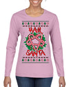 Hail Santa Funny Satanic Candy Devil Heavy Metal Satan Ugly Christmas Sweater Womens Graphic Long Sleeve T-Shirt