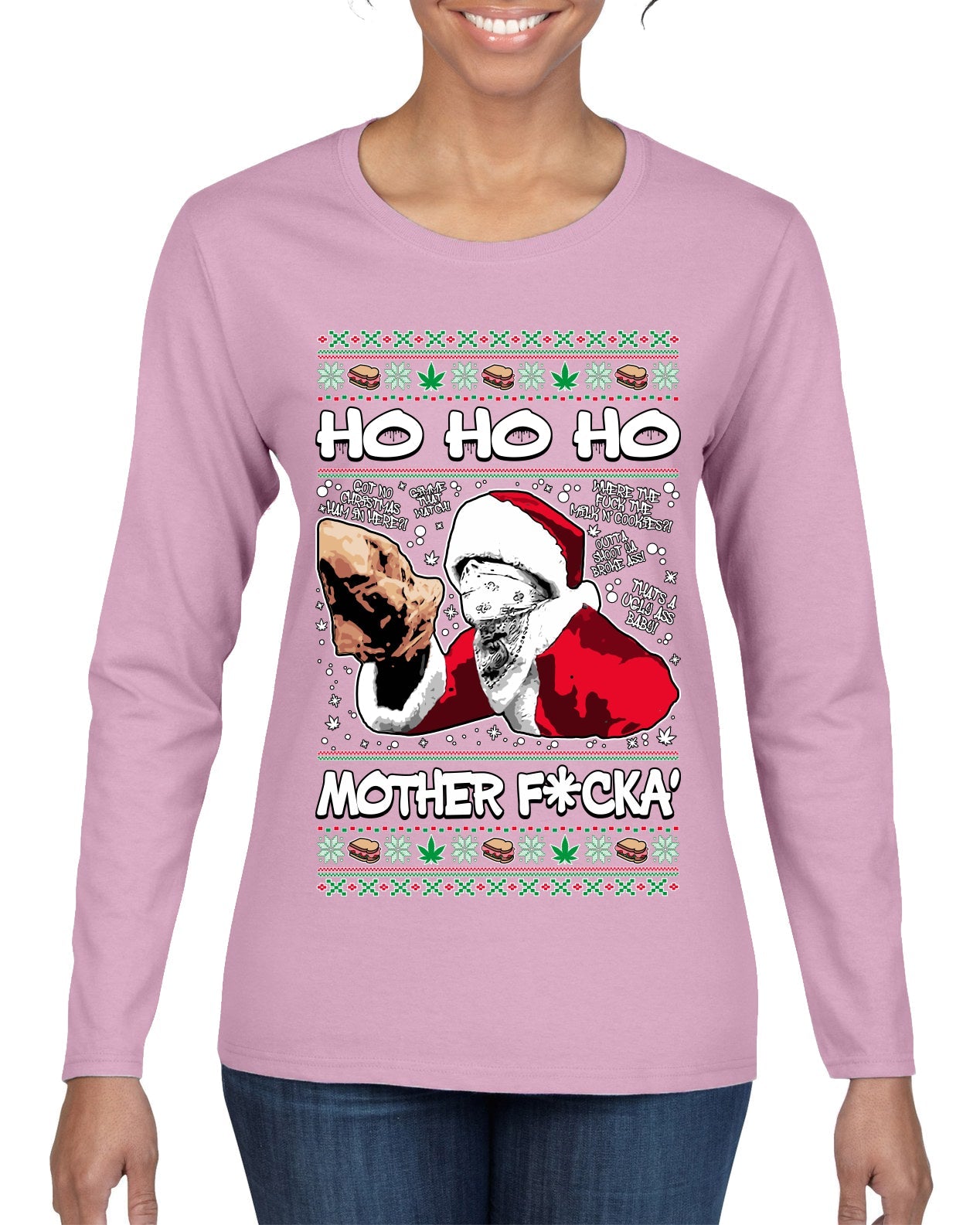Friday Hood Santa  Ugly Christmas Sweater Womens Graphic Long Sleeve T-Shirt
