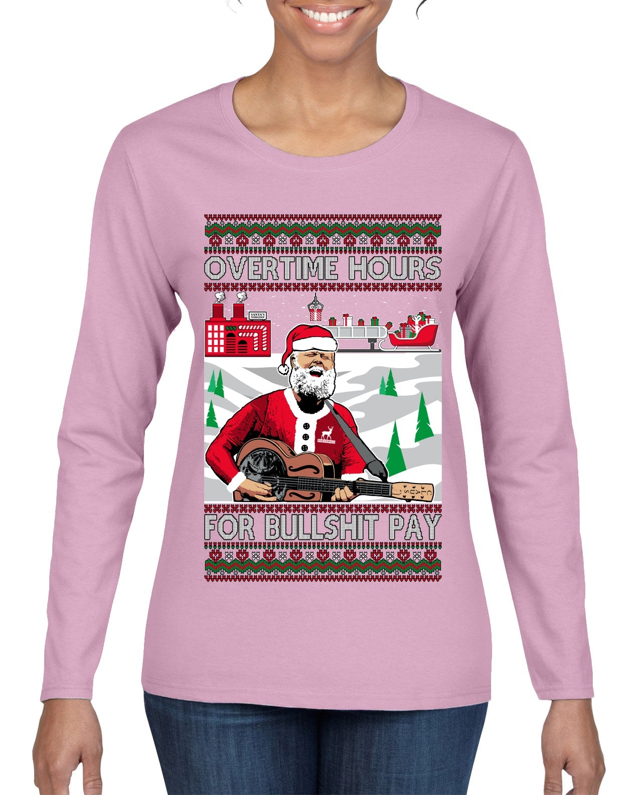 Overtime Hours Rich Men North of Richmond Ugly Christmas Sweater Womens Graphic Long Sleeve T-Shirt