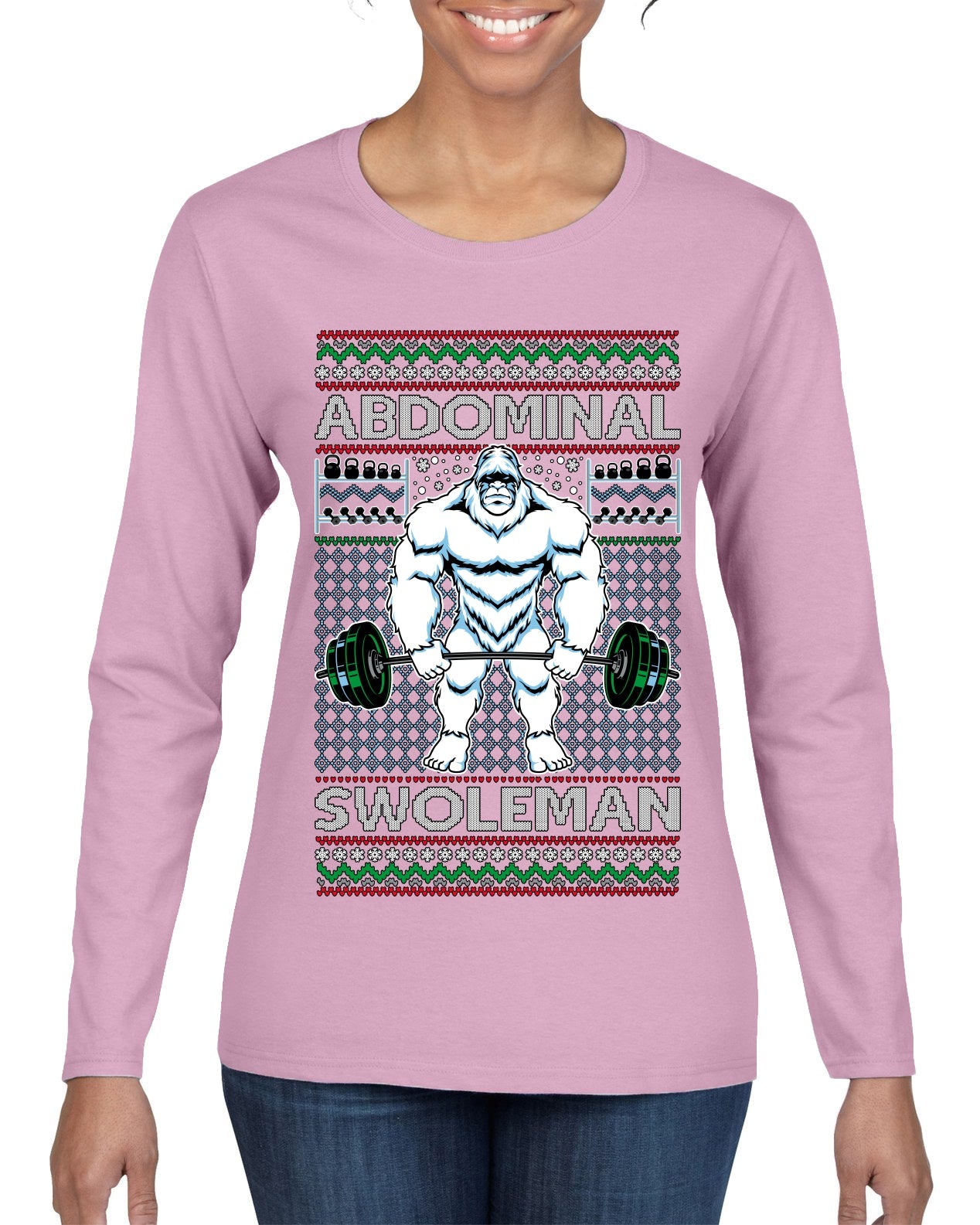 Abdominal Swoleman Fitness Yeti Ugly Christmas Sweater Womens Graphic Long Sleeve T-Shirt