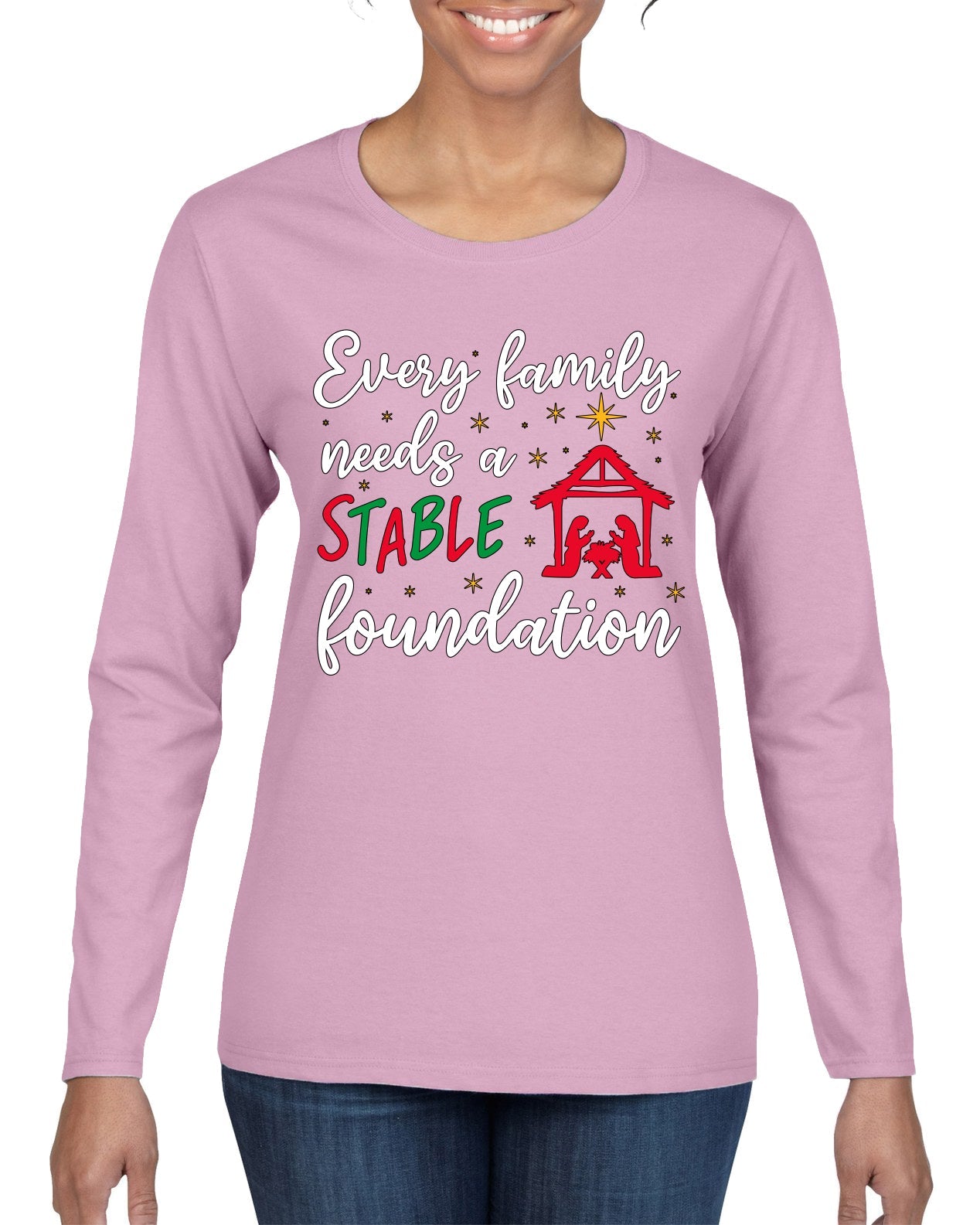 Every Family Needs a Stable Foundation Christmas Womens Graphic Long Sleeve T-Shirt