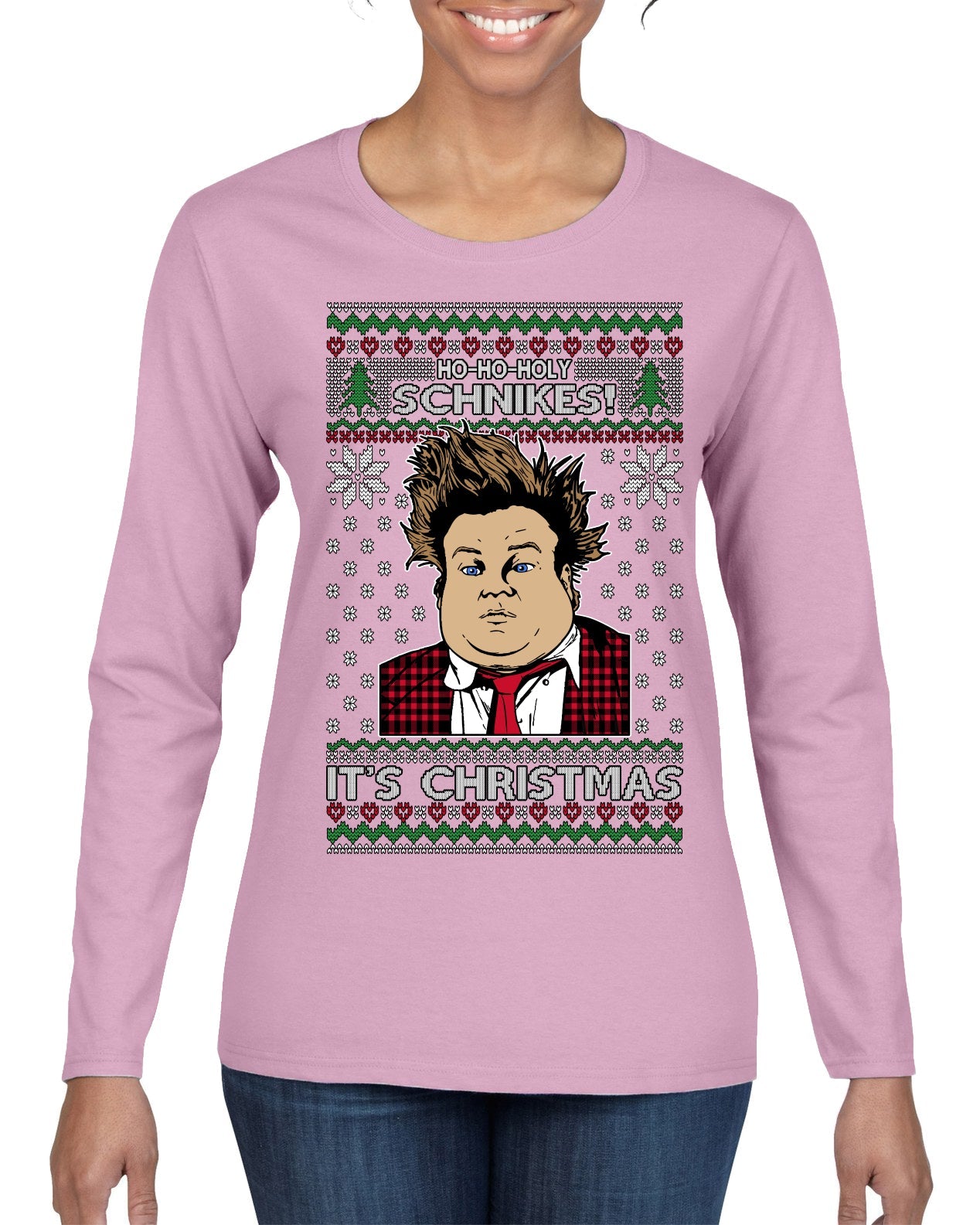 Ho Ho Holy Schnikes Funny 90s Classic Tommy Boy Movie Ugly Christmas Sweater Womens Graphic Long Sleeve T-Shirt