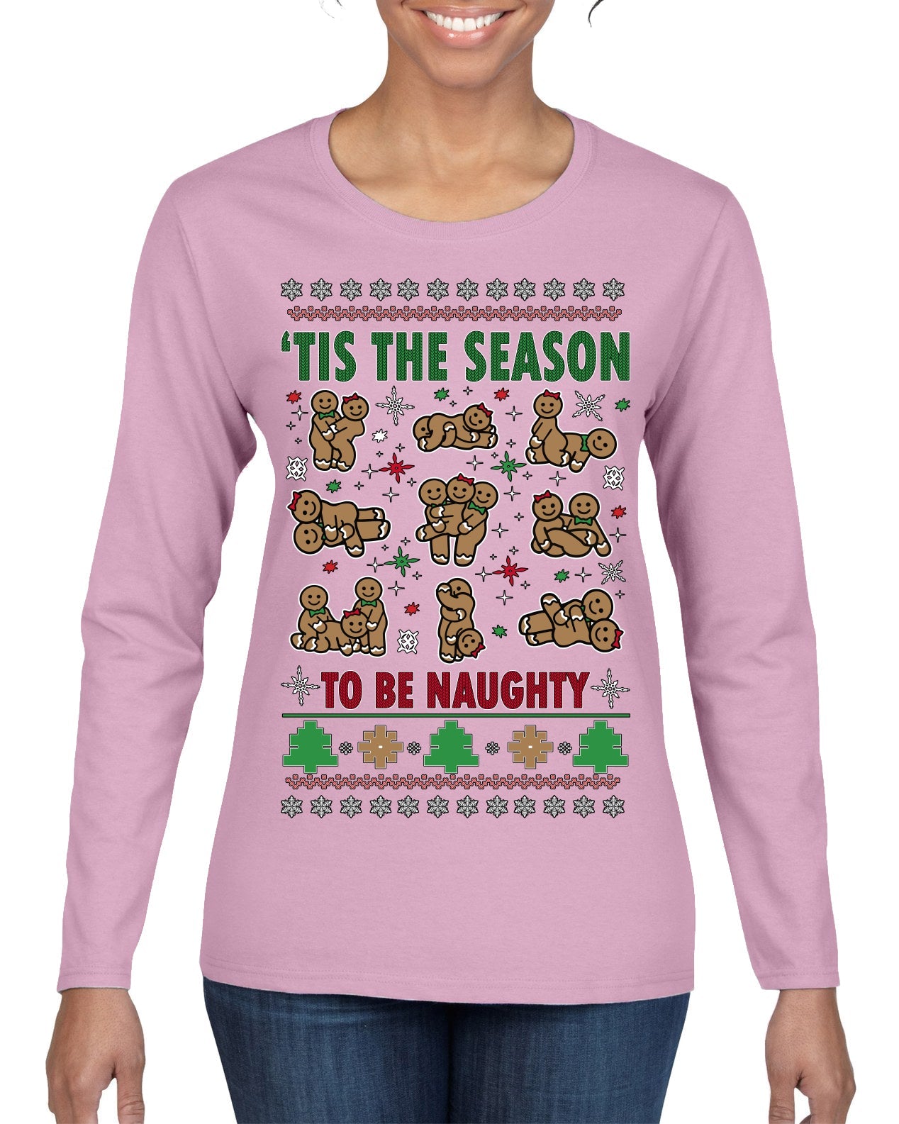Tis' The Season To Be Naughty Unisex Ugly Christmas Sweater Womens Graphic Long Sleeve T-Shirt