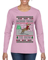 Dachshund Through The Snow, Cute Dog Christmas Sweater, Ugly Christmas Sweater Womens Graphic Long Sleeve T-Shirt