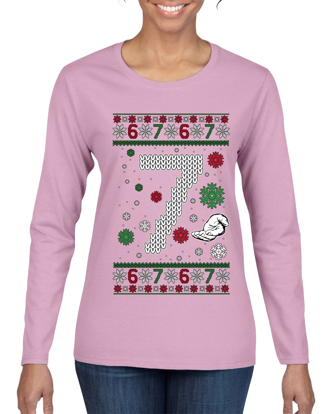 Christmas 7 Meme, Ugly Christmas Sweater Womens Graphic Long Sleeve T-Shirt