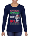 Where my Hos At Santa Funny Ugly Christmas Sweater Womens Graphic Long Sleeve T-Shirt