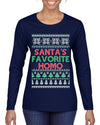 Santa's Favorite Homo Ugly Christmas Sweater Womens Graphic Long Sleeve T-Shirt