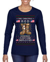 This Christmas RED Remember Everyone Deployed Veteran Ugly Christmas Sweater Womens Graphic Long Sleeve T-Shirt