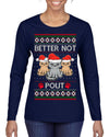 Better Not Pout, Cute Sad Santa Cats | Funny Ugly Christmas Sweater Womens Graphic Long Sleeve T-Shirt