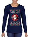 Jesus the Ultimate Deadlifter Funny Ugly Christmas Sweater Womens Graphic Long Sleeve T-Shirt