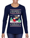 Grandma Got Run Over by a Reindeer, Funny Animated Design Rein Deer Kids TV Song Movie Ugly Christmas Sweater Womens Graphic Long Sleeve T-Shirt