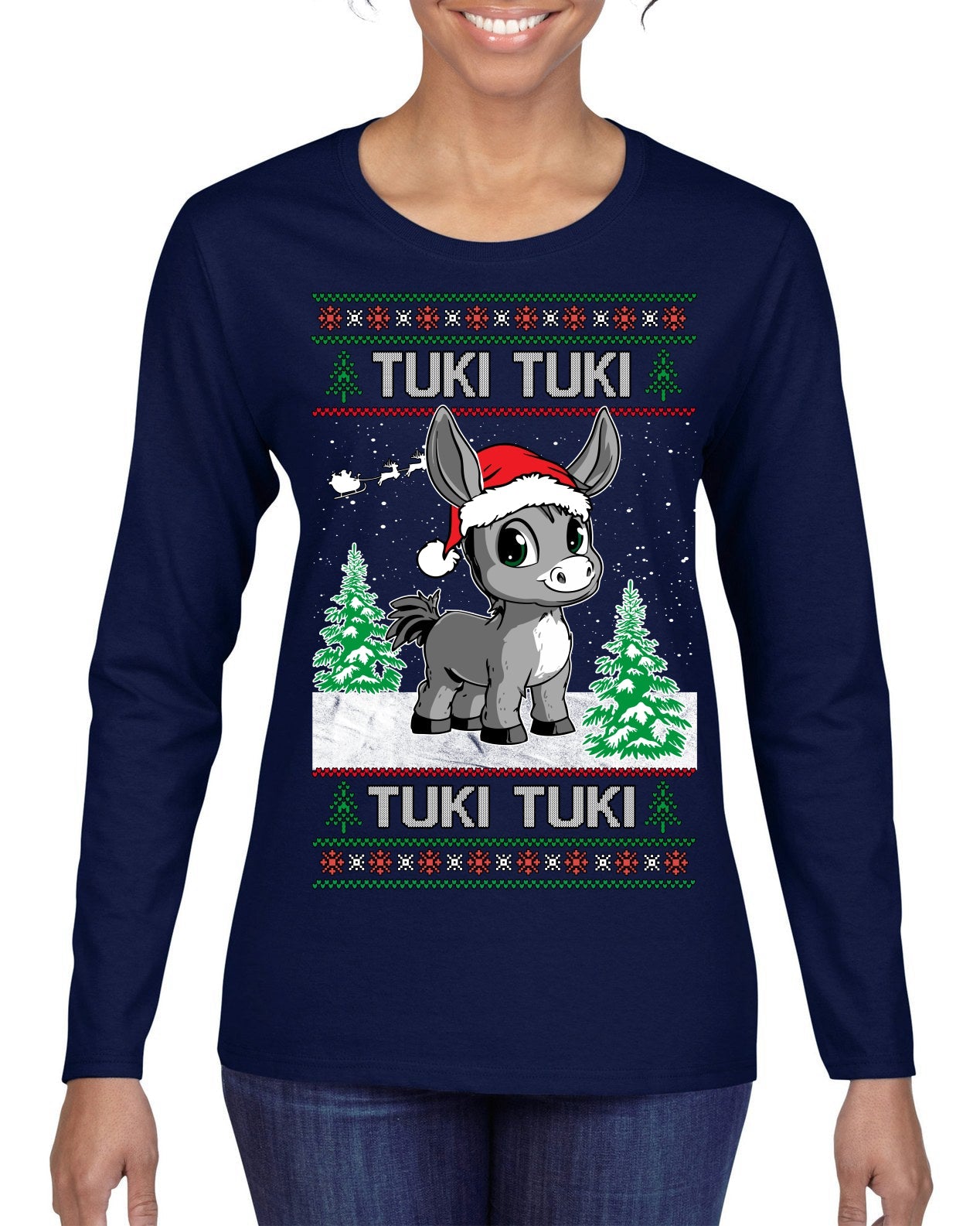 Tuki Tuki Tuki Funny Spanish Music Lyrics Ugly Christmas Sweater Womens Graphic Long Sleeve T-Shirt