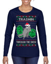 Trashin Through the Snow Funny Trash Panda Raccoon Meme Ugly Christmas Sweater Womens Graphic Long Sleeve T-Shirt