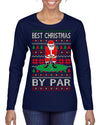 Best Christmas By Par Funny Santa Golfing Pun Sports Golf Ugly Christmas Sweater Womens Graphic Long Sleeve T-Shirt