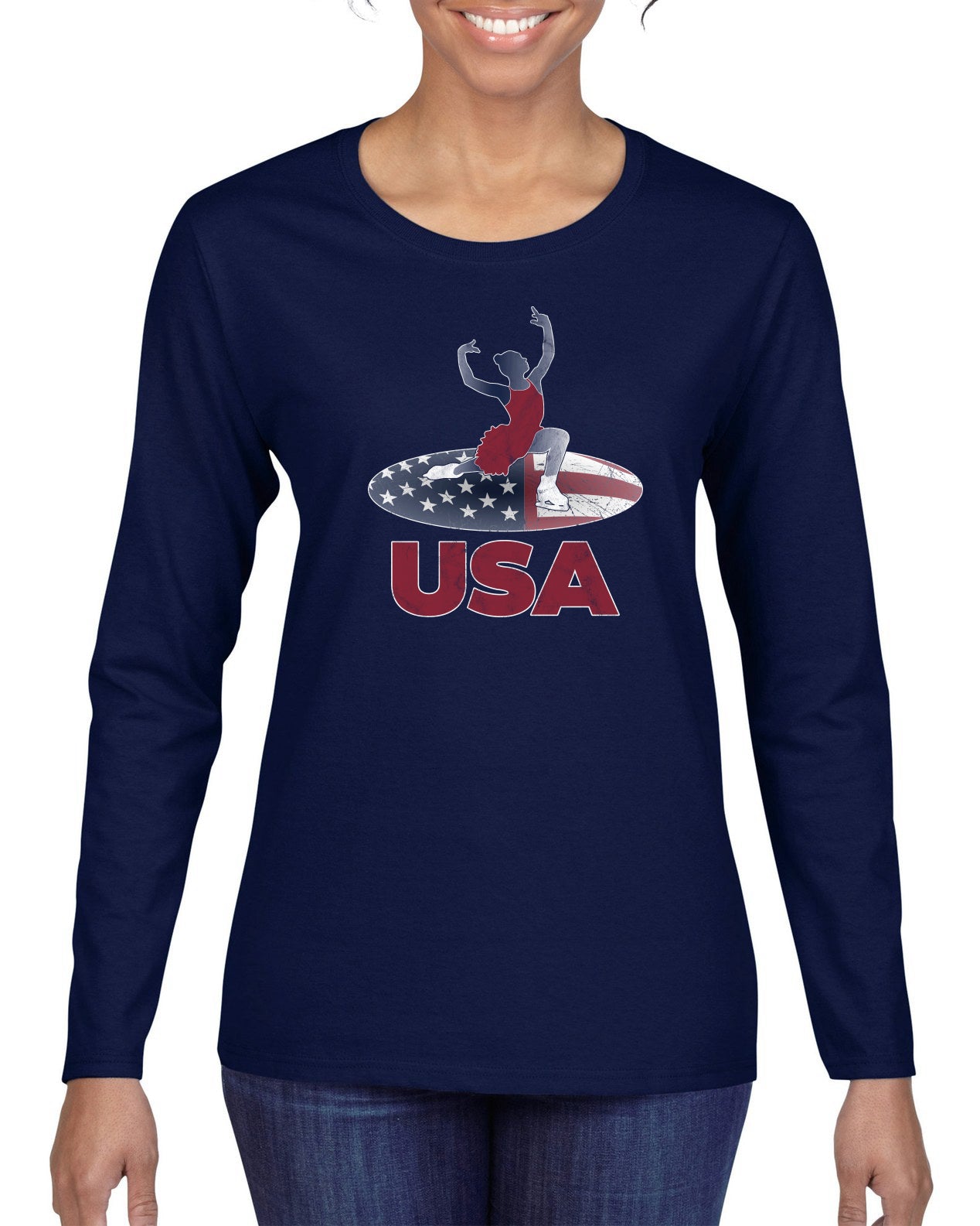 USA Winter Team Sports Fan Collection | USA Skater Sweater, Womens Graphic Long Sleeve T-Shirt