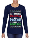 All I Want For Christmas Is Peace on Earth  Ugly Christmas Sweater Womens Graphic Long Sleeve T-Shirt