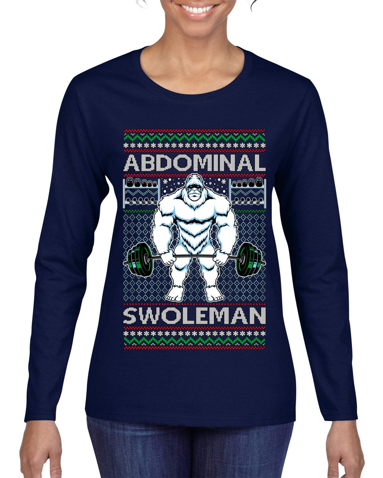 Abdominal Swoleman Fitness Yeti Ugly Christmas Sweater Womens Graphic Long Sleeve T-Shirt
