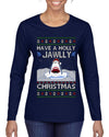 Have a Holly Jawlly Christmas, Cute Shark, Ugly Christmas Sweater Womens Graphic Long Sleeve T-Shirt