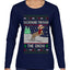 Dachshund Through The Snow, Cute Dog Christmas Sweater, Ugly Christmas Sweater Womens Graphic Long Sleeve T-Shirt