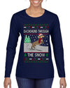 Dachshund Through The Snow, Cute Dog Christmas Sweater, Ugly Christmas Sweater Womens Graphic Long Sleeve T-Shirt