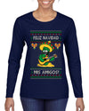 Feliz Navidad Mis Amigos!, Ugly Christmas Sweater Womens Graphic Long Sleeve T-Shirt