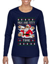 Milk And Titty Time Christmas Sweater, Ugly Christmas Sweater Womens Graphic Long Sleeve T-Shirt