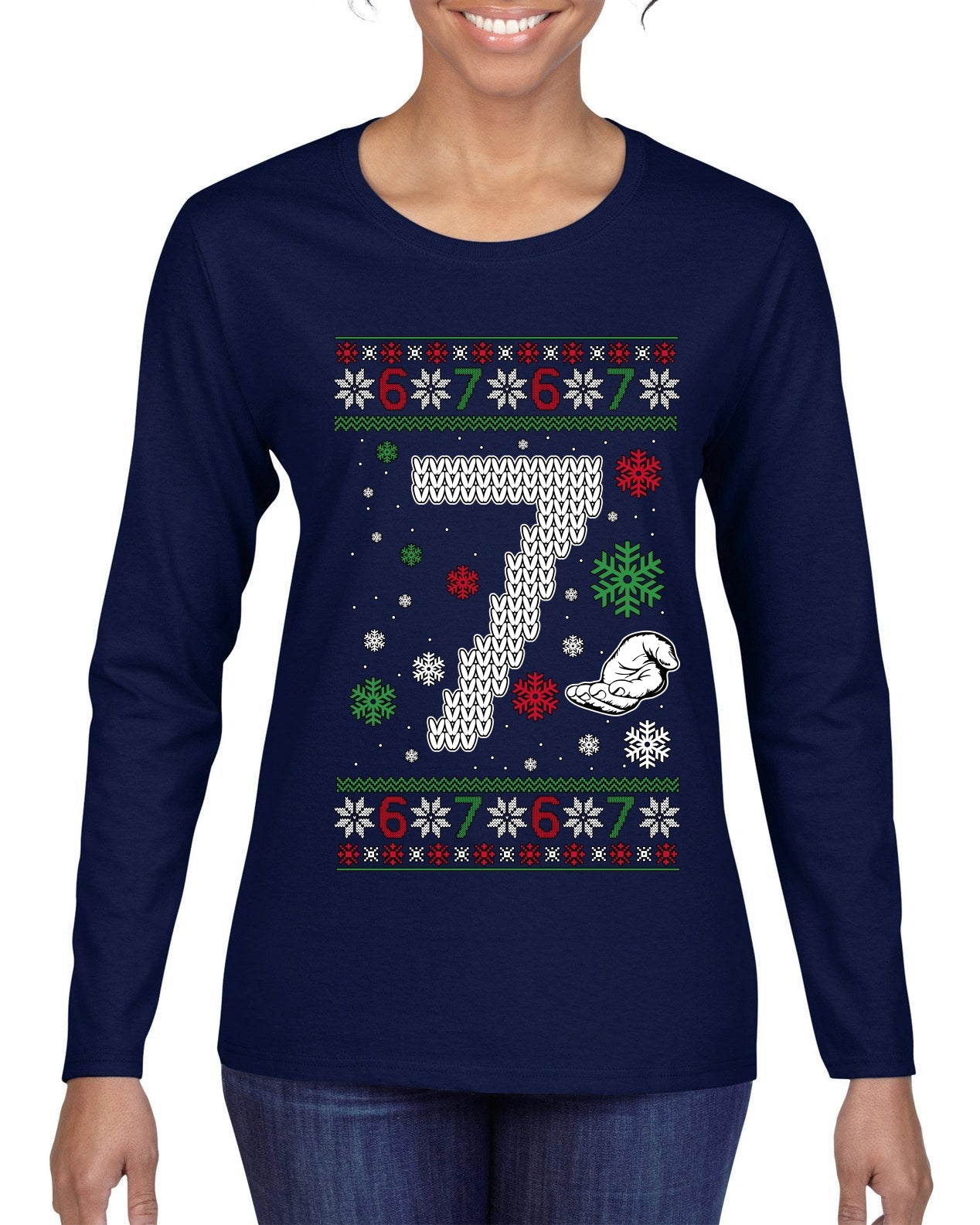 Christmas 7 Meme, Ugly Christmas Sweater Womens Graphic Long Sleeve T-Shirt