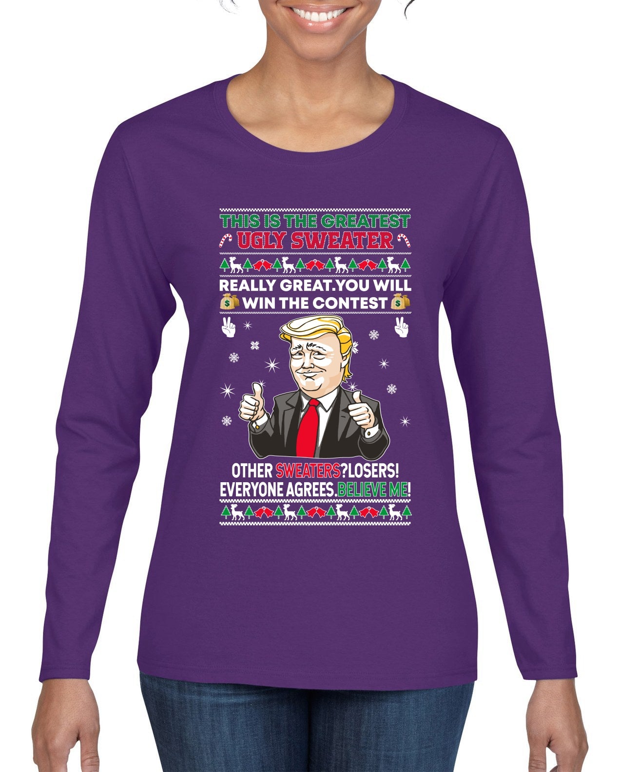 Trump This is the Greatest Ugly Christmas Sweater Womens Graphic Long Sleeve T-Shirt