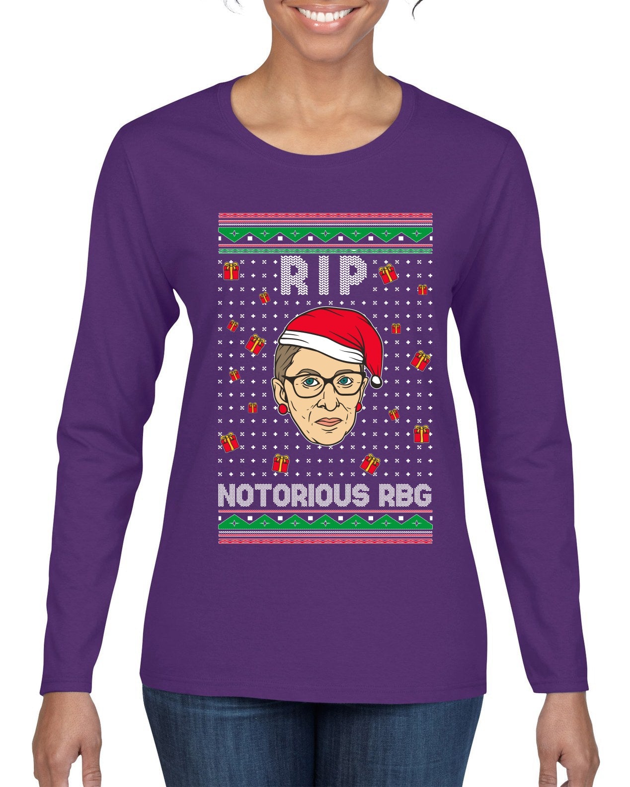 RIP Notorious RBG Ruth Bader Ginsburg Ugly Christmas Sweater Womens Graphic Long Sleeve T-Shirt
