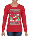 Grandma Got Run Over by a Reindeer, Funny Animated Design Rein Deer Kids TV Song Movie Ugly Christmas Sweater Womens Graphic Long Sleeve T-Shirt