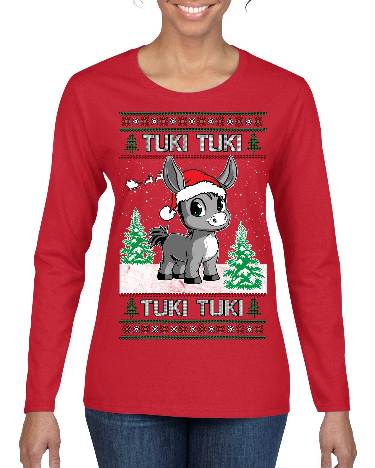 Tuki Tuki Tuki Funny Spanish Music Lyrics Ugly Christmas Sweater Womens Graphic Long Sleeve T-Shirt