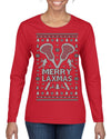 Merry Laxmas Funny Lacrosse Sports LAX Teen Sports Pun Ugly Christmas Sweater Womens Graphic Long Sleeve T-Shirt