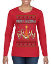 Merry Glizzmas, Funny Glizzy Hot Dog Baby Jesus Catholic Nativity, Fast Food Mustard Condiment Glizzys Humor Ugly Christmas Sweater Womens Graphic Long Sleeve T-Shirt