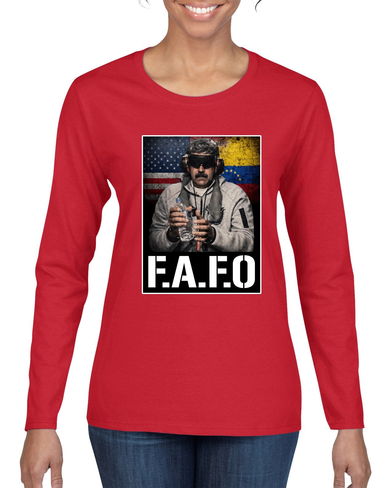 Venezuelan Dictator Maduro Captured F Around Find Out Sweater, Womens Graphic Long Sleeve T-Shirt