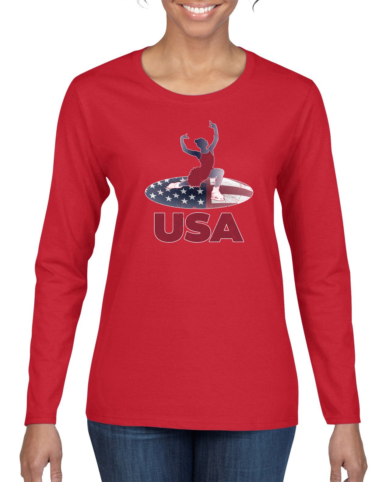 USA Winter Team Sports Fan Collection | USA Skater Sweater, Womens Graphic Long Sleeve T-Shirt