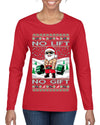 No Lift No Gift Fitness Workout Santa Ugly Christmas Sweater Womens Graphic Long Sleeve T-Shirt