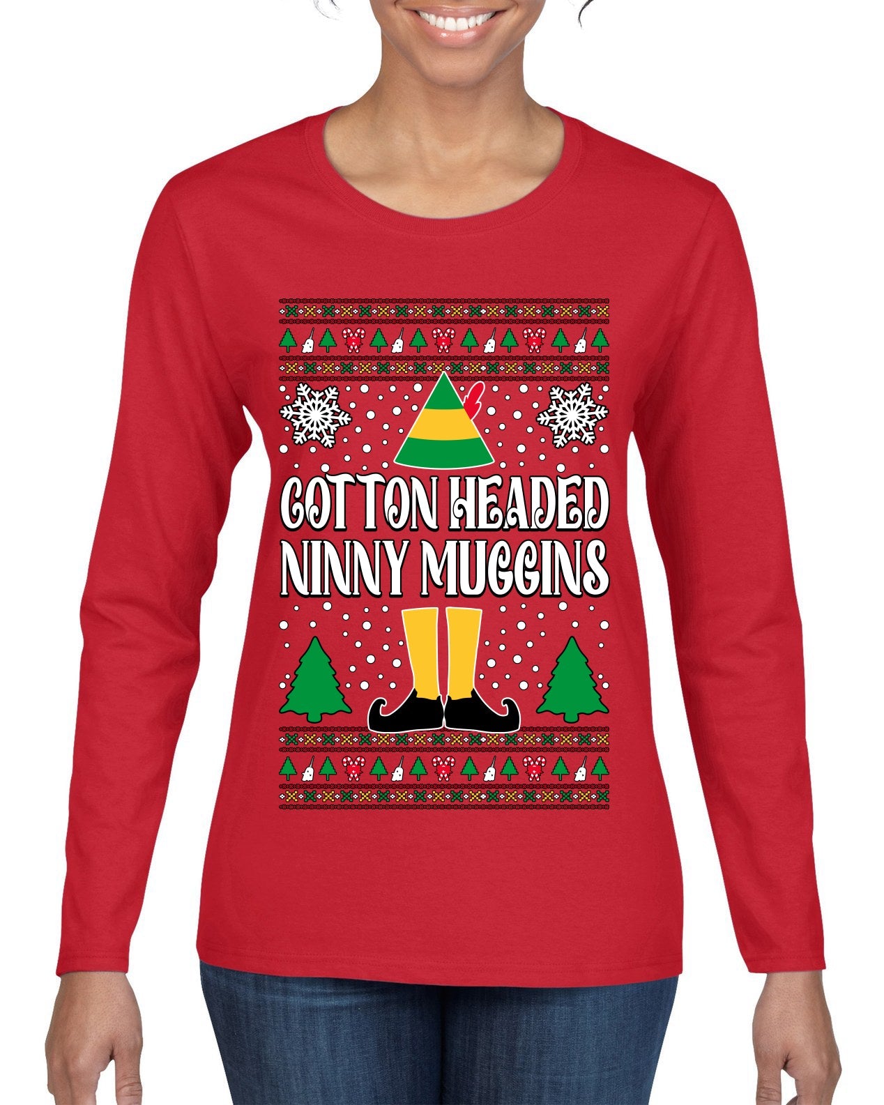 Cotton Headed Muggins Christmas Movie Quote  Ugly Christmas Sweater Womens Graphic Long Sleeve T-Shirt