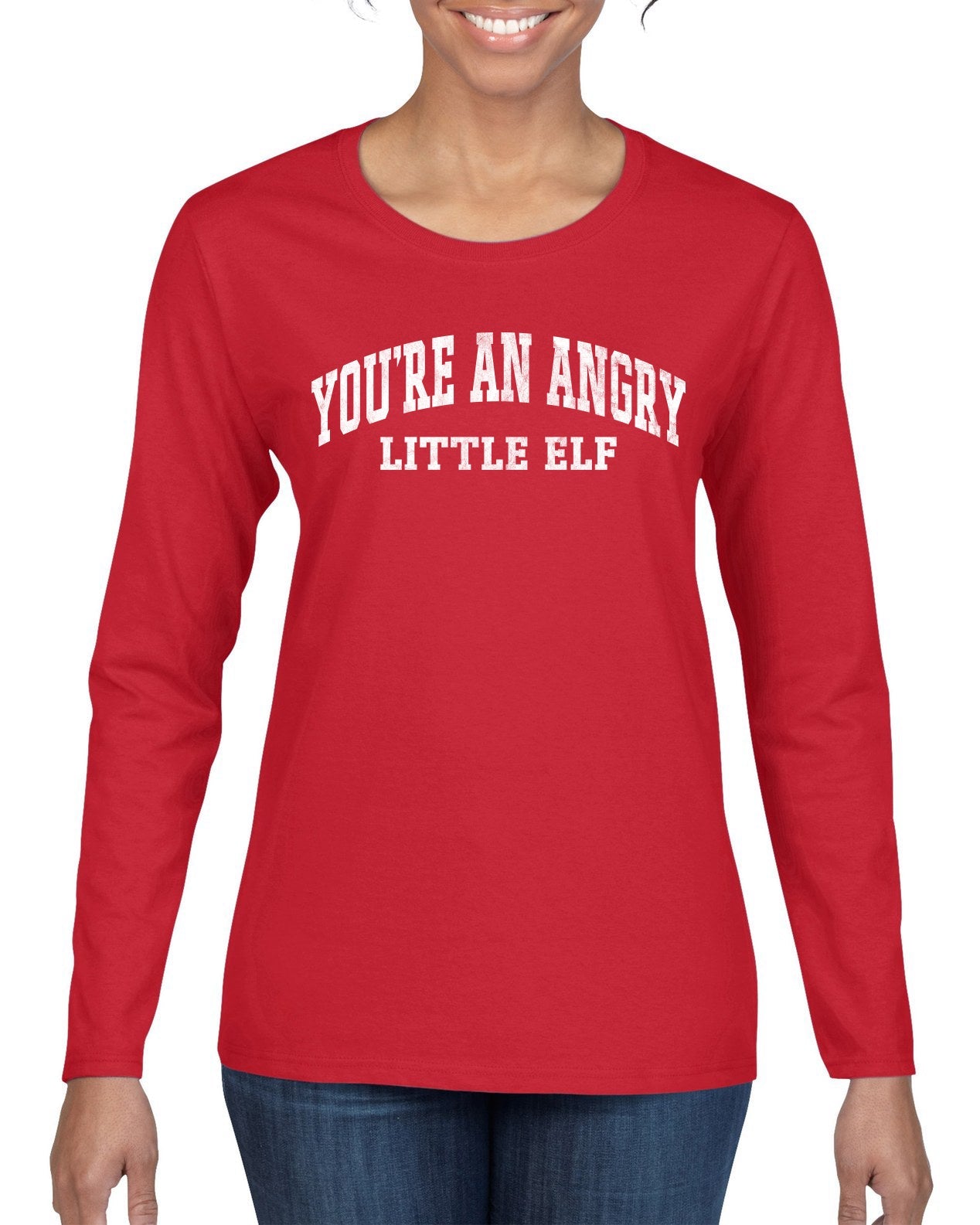 Vintage Movie Quote You're An Angry Little Elf Christmas Womens Graphic Long Sleeve T-Shirt