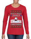 Have a Holly Jawlly Christmas, Cute Shark, Ugly Christmas Sweater Womens Graphic Long Sleeve T-Shirt
