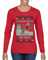 Dachshund Through The Snow, Cute Dog Christmas Sweater, Ugly Christmas Sweater Womens Graphic Long Sleeve T-Shirt