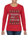 Naughty Nice 41, Ugly Christmas Unisex Sweater List, Extra Festive, Ugly Christmas Sweater Womens Graphic Long Sleeve T-Shirt