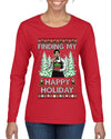 Finding My Happy Holiday, Ugly Christmas Sweater Womens Graphic Long Sleeve T-Shirt