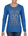 Merry Laxmas Funny Lacrosse Sports LAX Teen Sports Pun Ugly Christmas Sweater Womens Graphic Long Sleeve T-Shirt