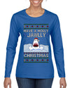 Have a Holly Jawlly Christmas, Cute Shark, Ugly Christmas Sweater Womens Graphic Long Sleeve T-Shirt