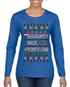 Naughty Nice 41, Ugly Christmas Unisex Sweater List, Extra Festive, Ugly Christmas Sweater Womens Graphic Long Sleeve T-Shirt