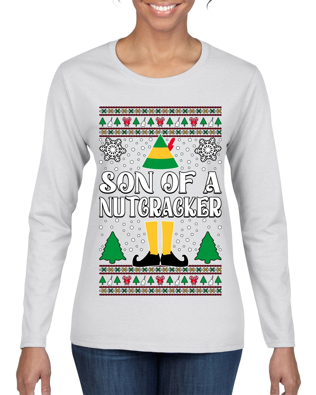 Son Of A Nutcracker Christmas Movie Quote  Ugly Christmas Sweater Womens Graphic Long Sleeve T-Shirt