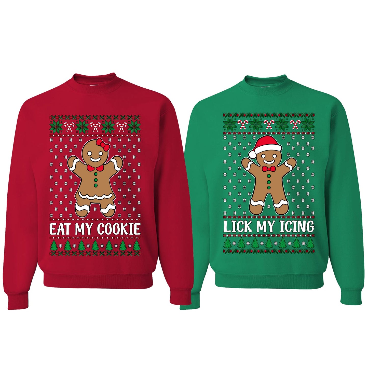 Eat My Cookie Lick My Icing Naughty Gingerbread Ugly Christmas Matching Couples Crewneck Sweater