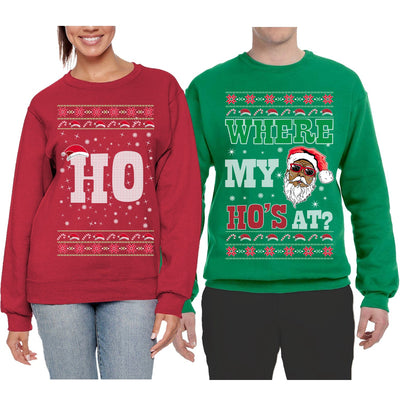Where My Ho's At? Ho Ugly Christmas Matching Couples Crewneck Sweater