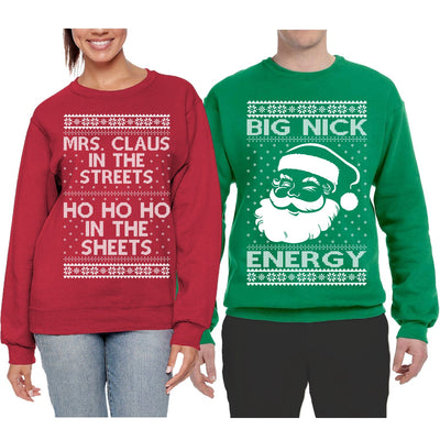 Big Nick Energy Ho Ho Ho In The Sheets Ugly Christmas Matching Couples Crewneck Sweater